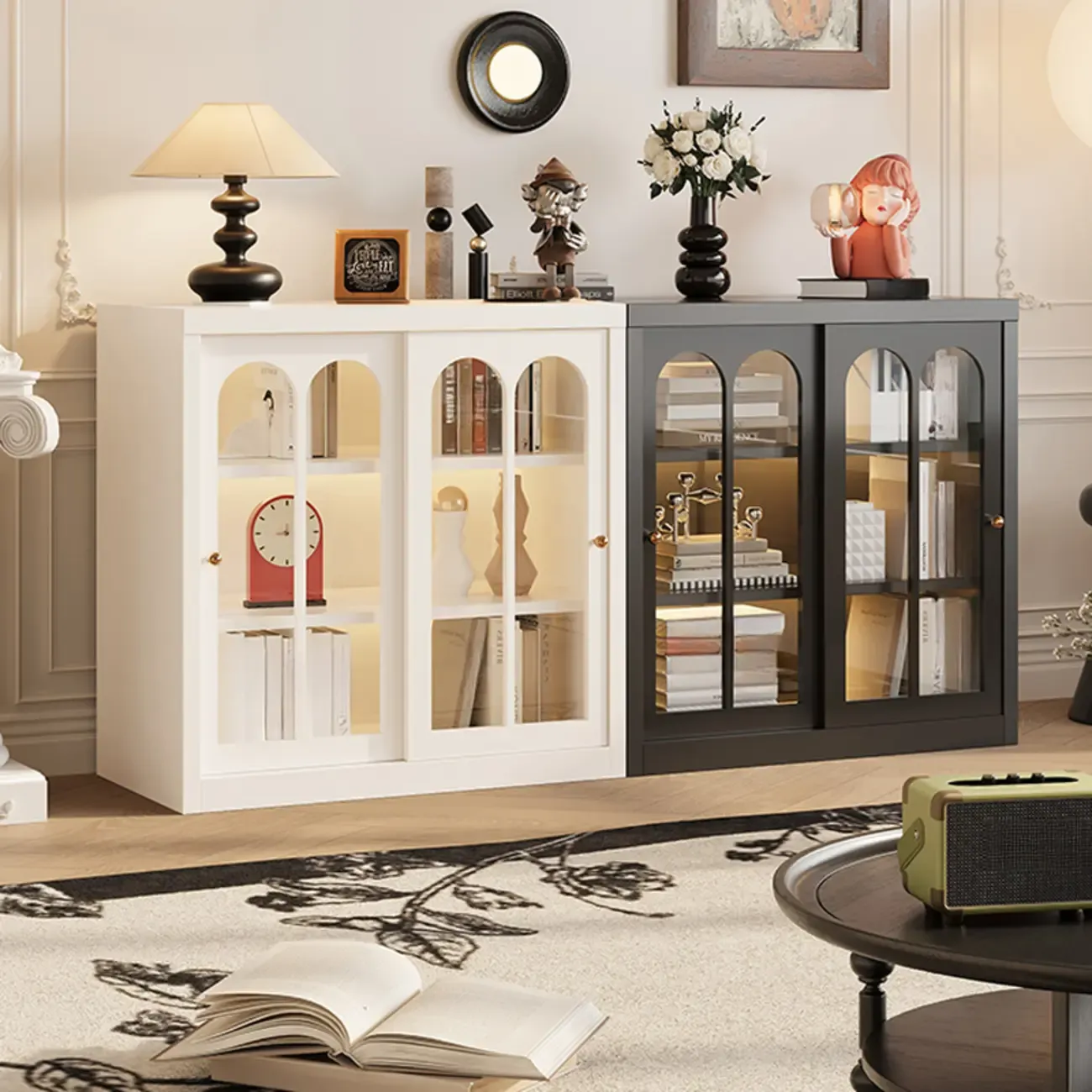 Short Modern Cabinet Arched Door Steel Bookcase