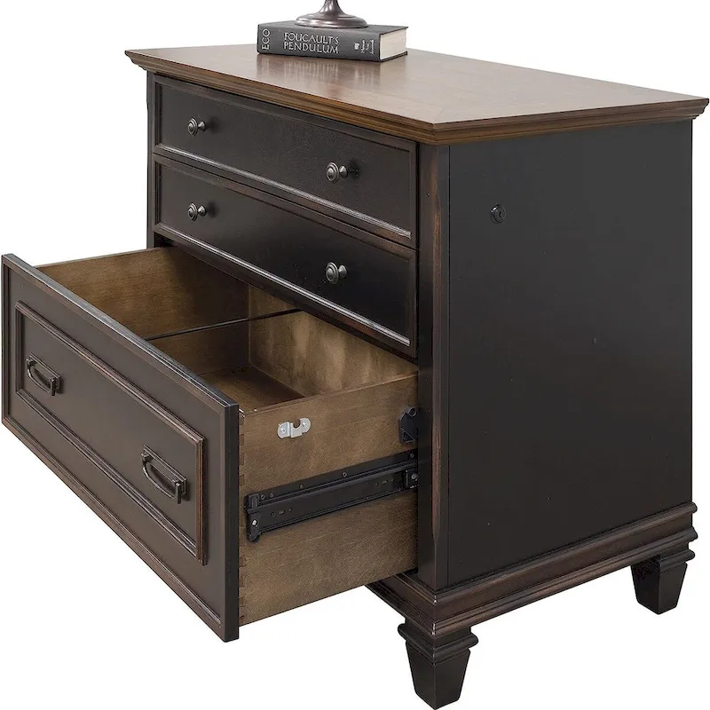 Black Wood Lateral File Cabinet with Locking Drawer