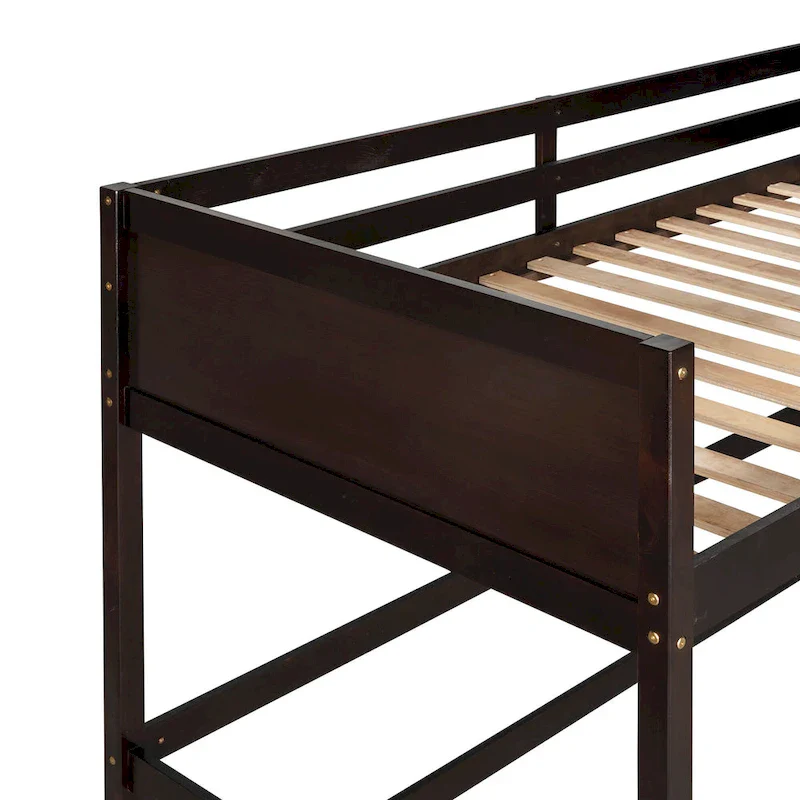 Espresso Twin Solid Wood Loft Bed with Ladder & Fence