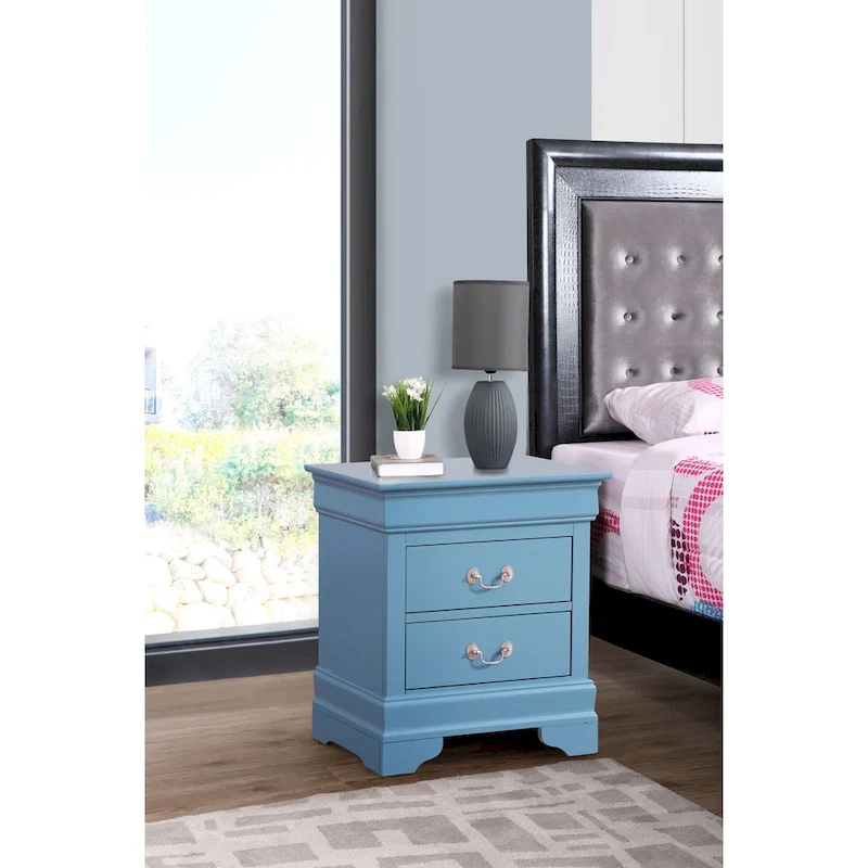 2-Drawer Wooden Nightstand – White / Grey / Beige / Teal / Black / Oak & More, Traditional Style, Single