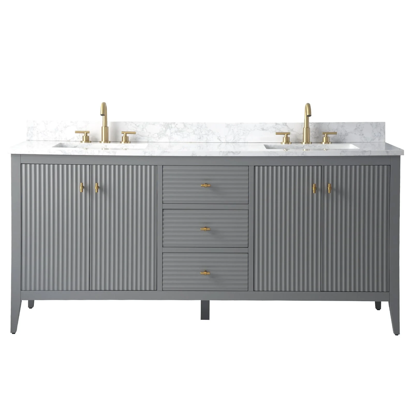 Vanity Art 72 Double Sink Bathroom Vanity Cabinet with Engineered Marble Top