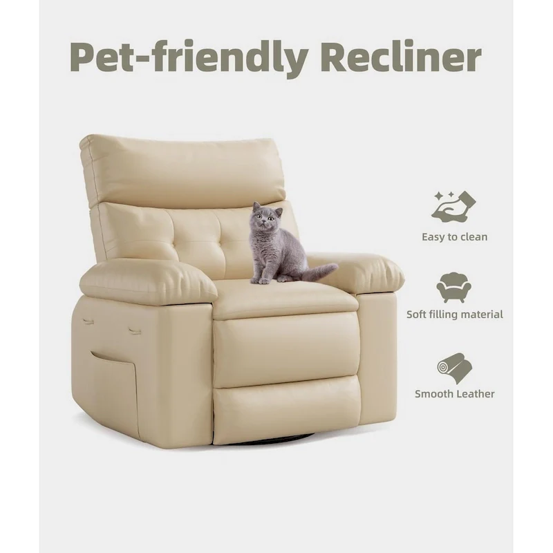 Beige / Brown / Dark Yellow / Coffee / Grey PU Leather 360° Swivel Rocker Recliner with Heat & Massage - Single Use
