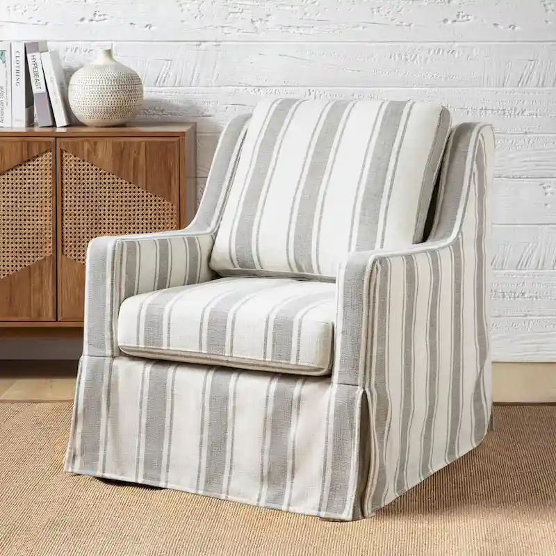 Stan Farmhouse Slipcover Rocking Swivel Chair by