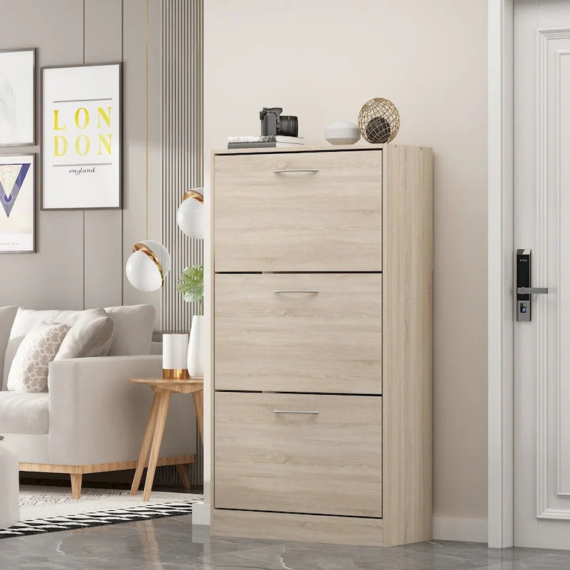 Modern Shoe Storage Cabinet for Entryway, 2 Tier Floor Shoes Cabinet