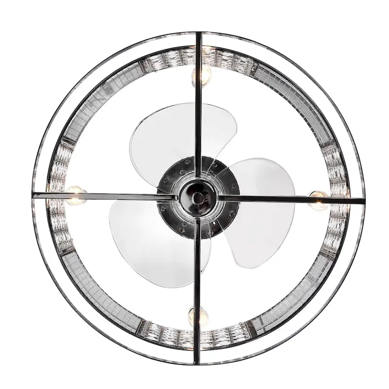 Kellan Chrome Ceiling Fan19-Inch 4-Light Geometric Metal & Crystal Drum Shade (Includes Remote)