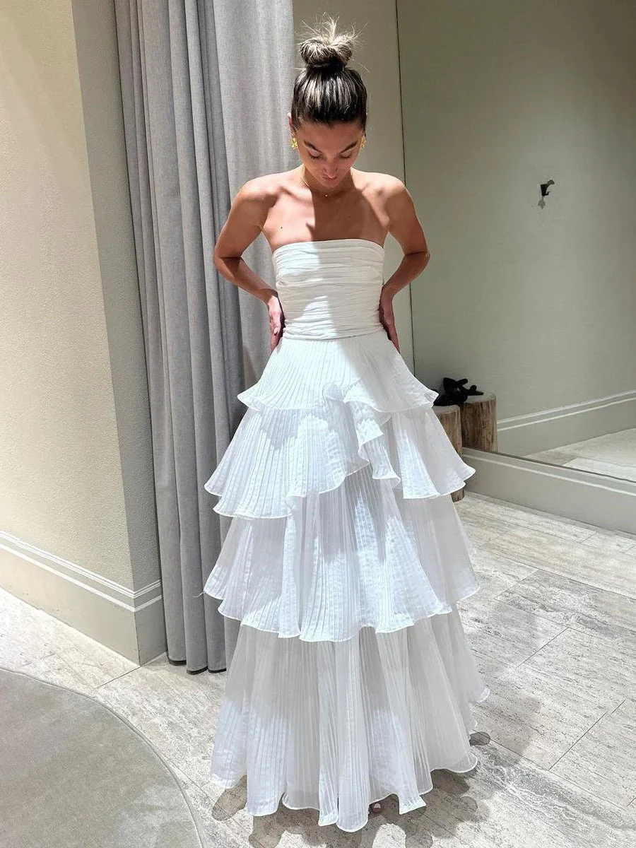 Cute A-Line  Chiffon Strapless Tiered Wedding Dresses
