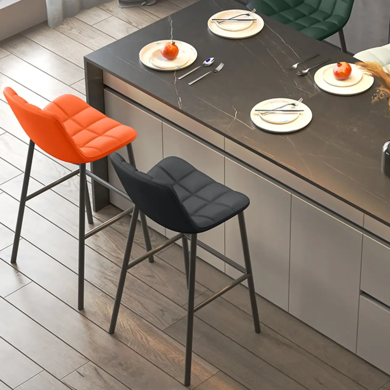 Concave Modern Low Back Leather Counter Bar Stools