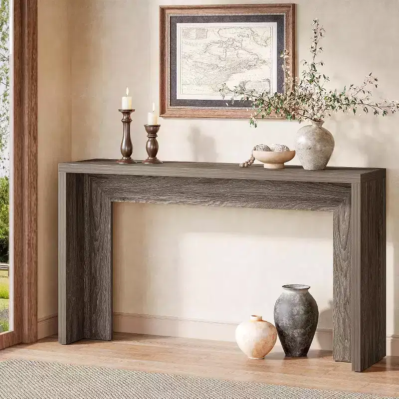 Lantine Farmhouse Console Table, 55-Inch Wooden Sofa Table with Storage for Entryway, Foyer, Hallway, Living Room, Easy Assembly (Gray)