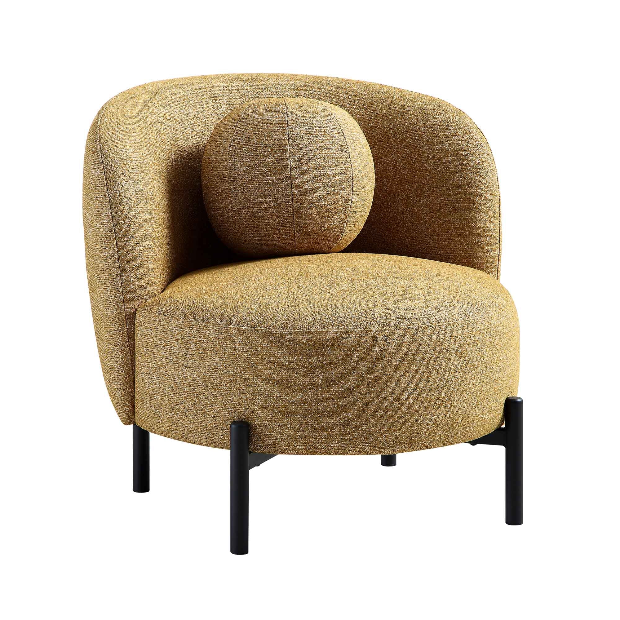 Armchair with Ball Cushion, Marigold Textured Fabric