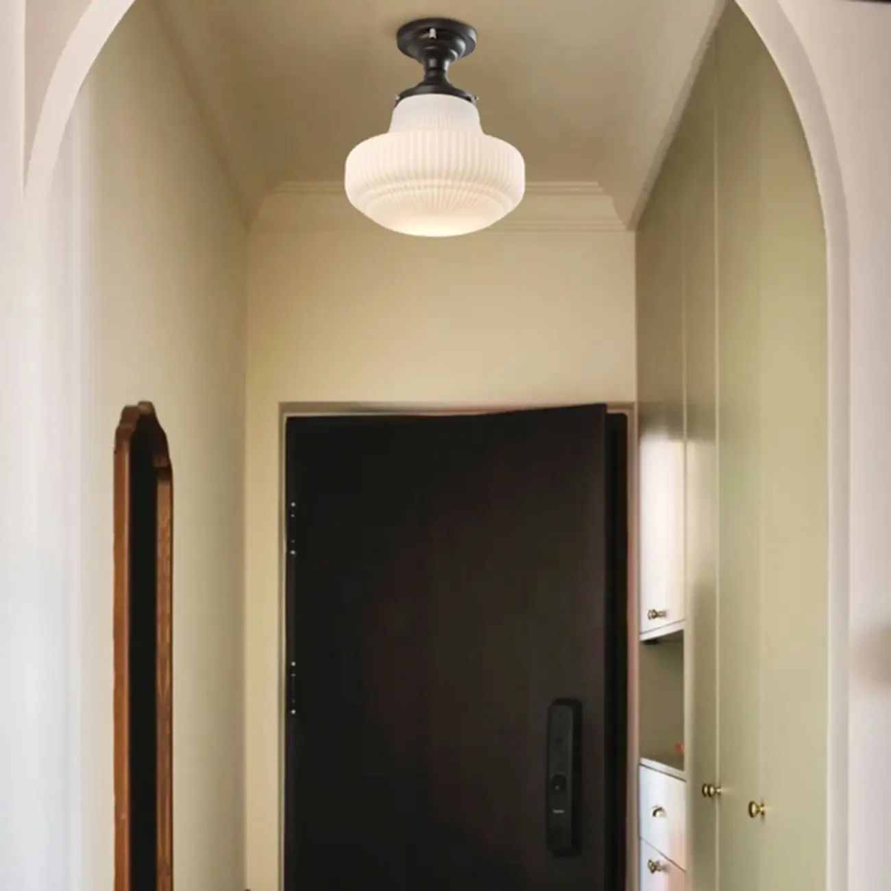 Art Deco Black Metal Glass Modern Semi-Flush Ceiling Light