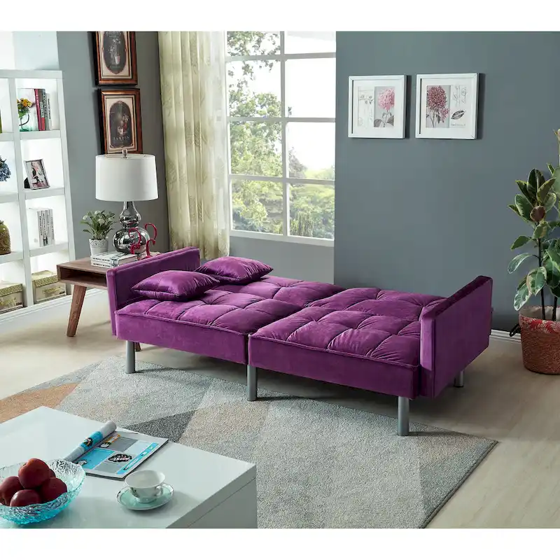 75.6 Lovely Velvet Convertible Sleeper Sofa Bed Futon Love Seats