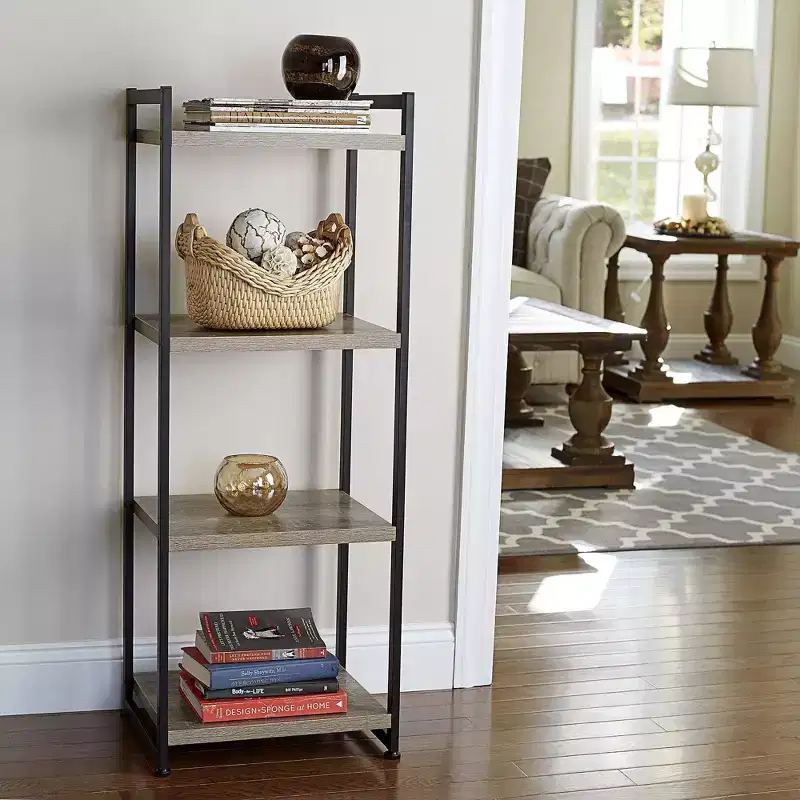 Household Essentials 47.2" Jamestown Narrow 4 Shelf Bookshelf Black: Metal Frame, Adult Assembly Required