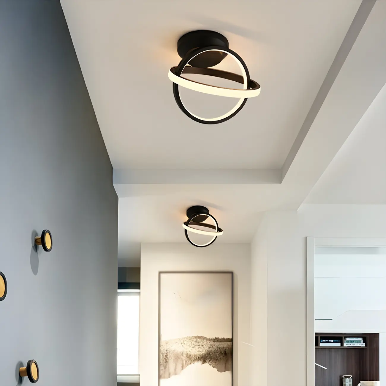 Mini Cross Ring Hallway Dimmable Semi Flush LED Ceiling Light