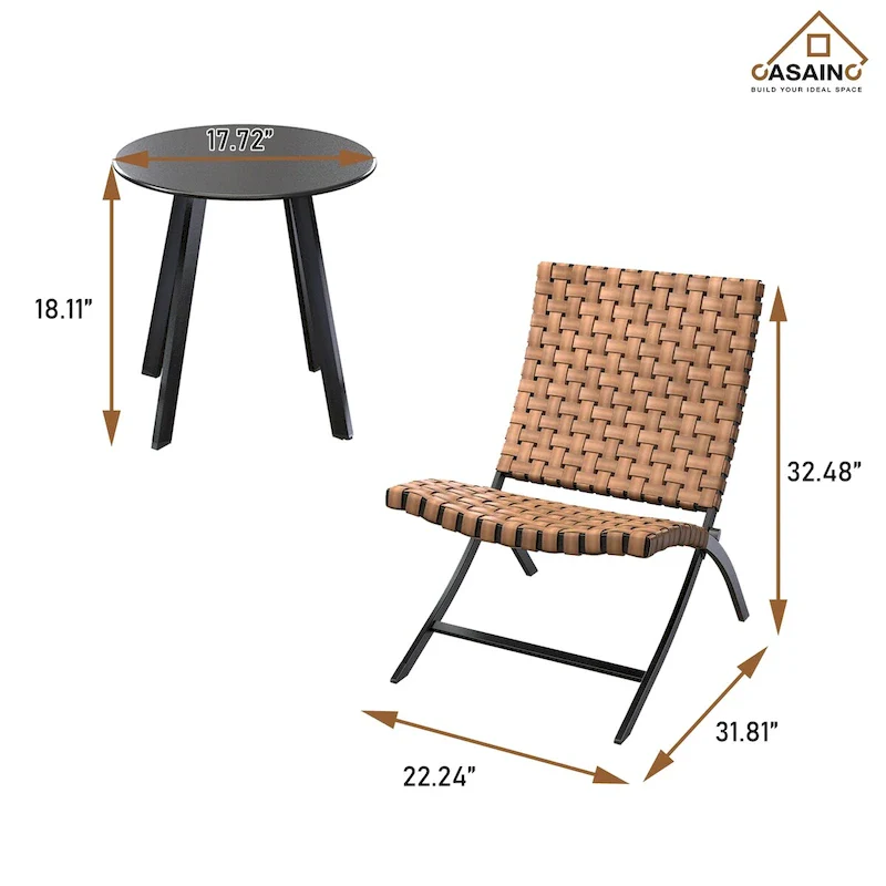 Jamison 3-Piece Light Brown Woven Rattan Outdoor Patio Folding Chairs Set - N/A