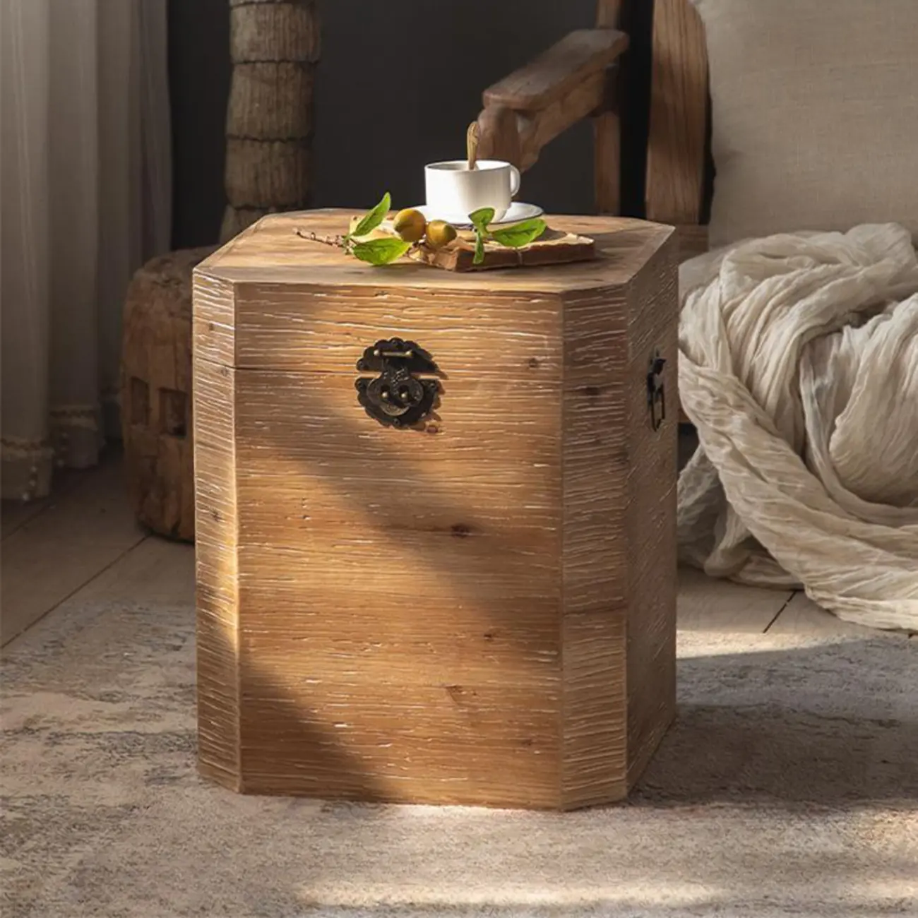 Natural Finish Square Rustic Wood End Table