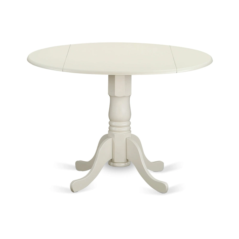 East West Furniture Dublin Kitchen Dining Table - a Round Wooden Table Top with Dropleaf & Pedestal Base, (Finish Options)
