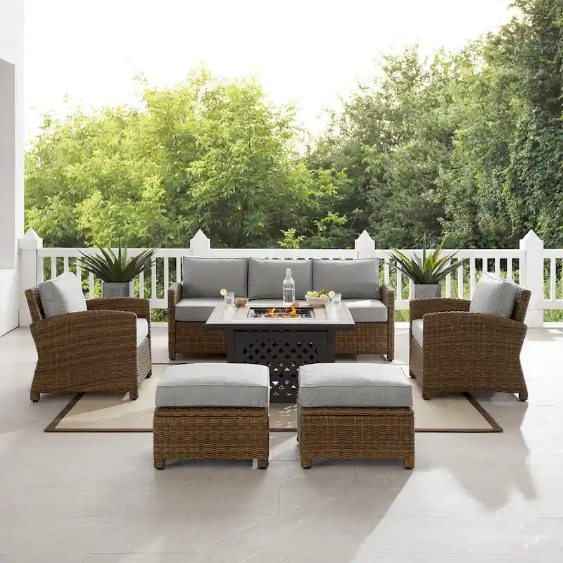 Crosley Bradenton 6Pc Outdoor Wicker Sofa Set W/Fire Table - 150.5 W x 135 D x 32.5 H