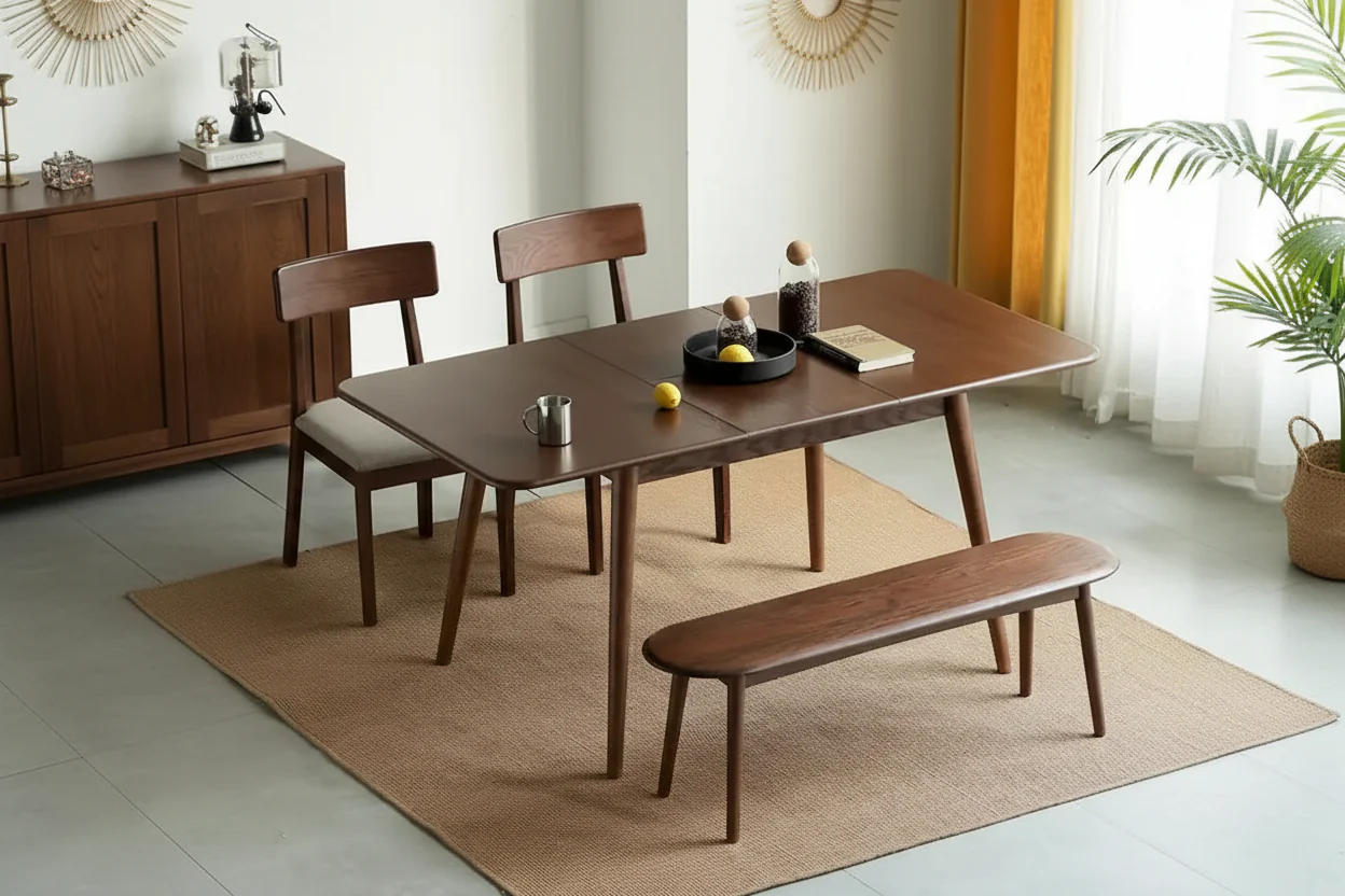 Walnut Solid Oak Wood Extendable Dining Table