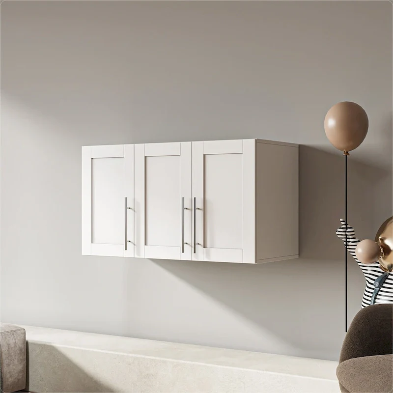 White Wall Mounted Storage Cabinet, Stackable, Single