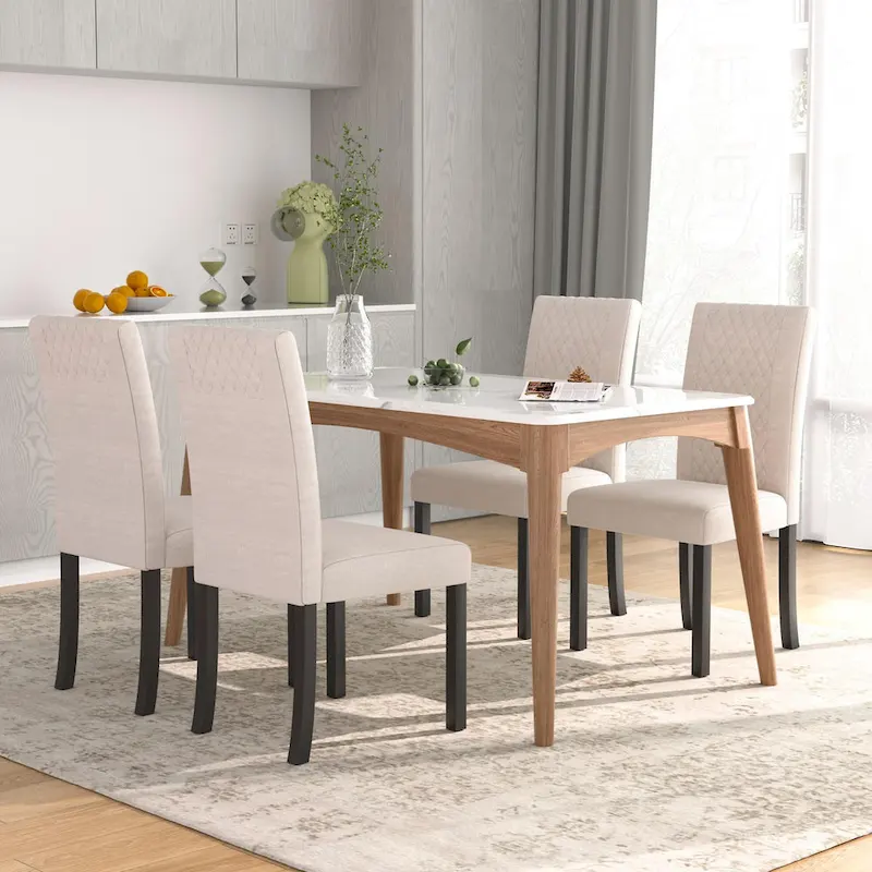 Upholstered Dining Chairs Set of 4 with High Back and Solid Wood Legs