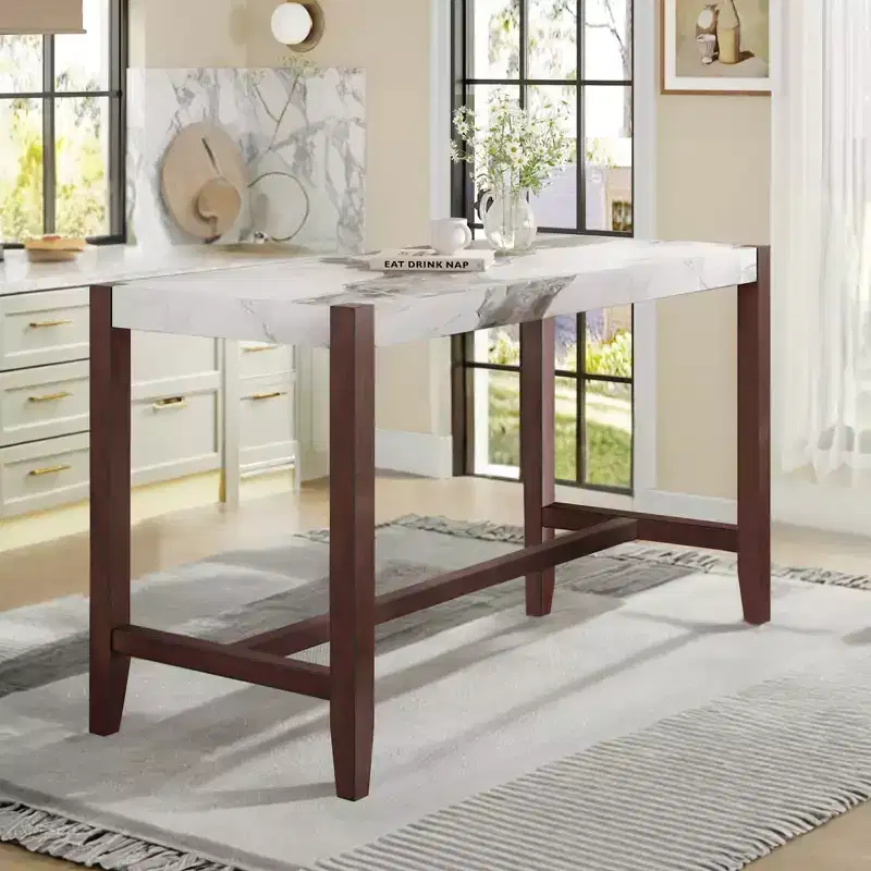 47.5 Counter Height Faux Marble Dining Table with Rubber Wood Legs