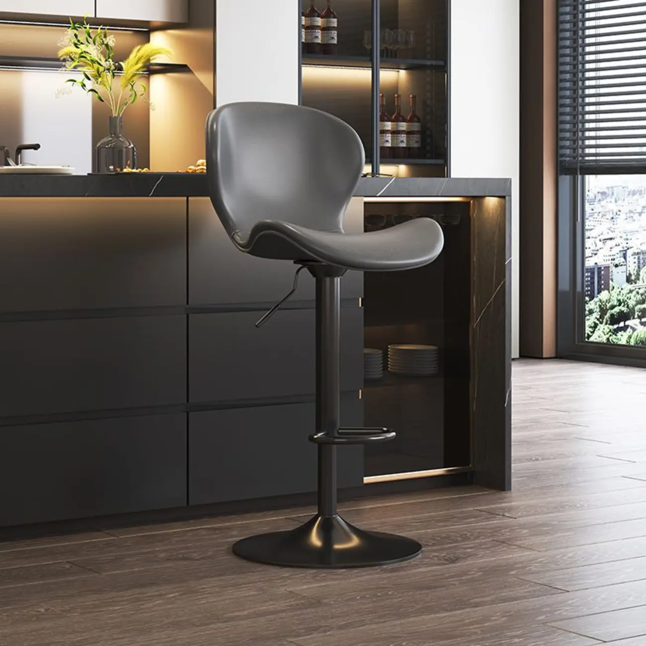 Modern Saddle Pedestal Swivel Adjustable Bar Stools