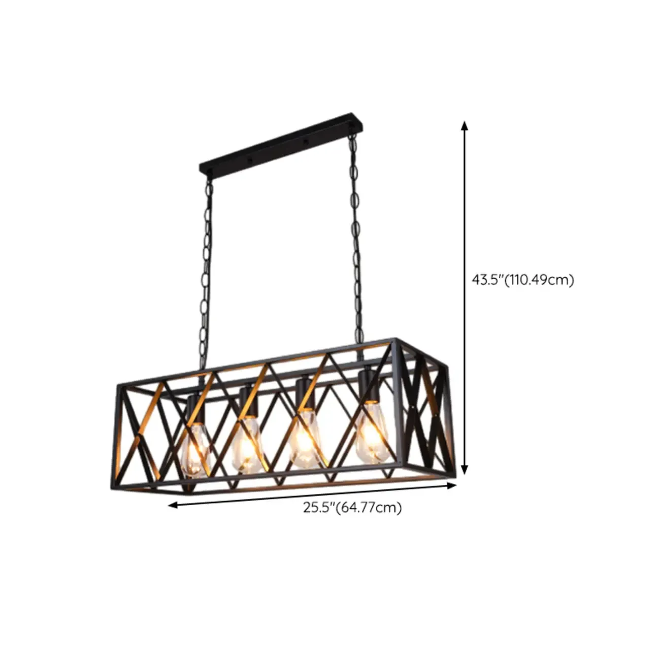 Industrial Rectangle Black 4-Light Kitchen Island Light