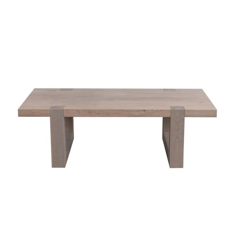 Rustic Gray Elm Wood Coffee Table with Sled Design Legs