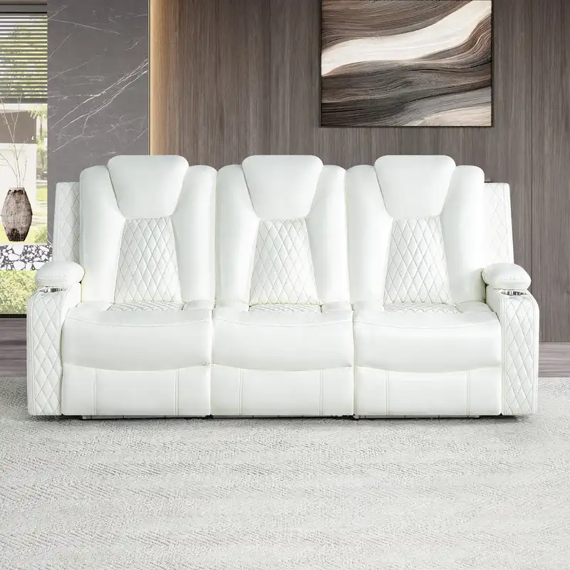 White/Black Loveseat Recliner with LED, Speakers & Wireless Charging, 2-Seater