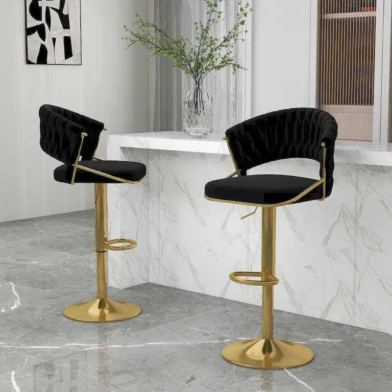 Set of 2 Bar Stool Adjustable Height with Swivel Seat