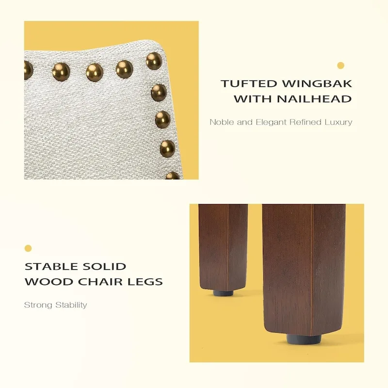 Upholstered Dining Chairs Set of 2, Modern Upholstered Fabric Dining Room Chair with Nailhead Trim and Wood Legs