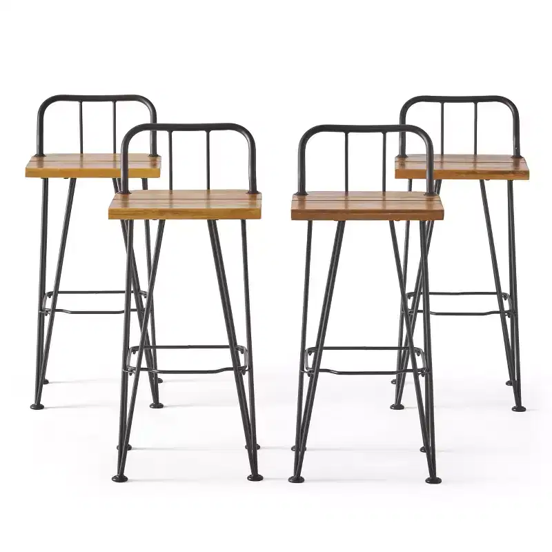 GDFStudio Dione Outdoor Acacia Wood and Iron 30 Inch Barstools (Set of 4), Brown