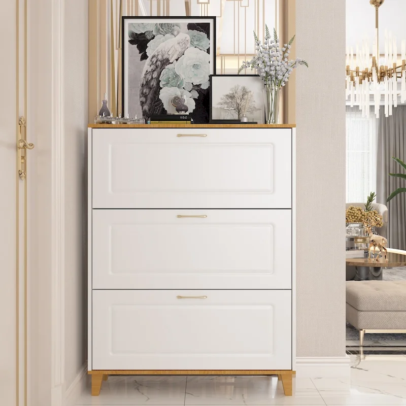 3-Drawer Entryway Shoe Cabinet with Pull-Down Folding Drawers — Compact MDF Design