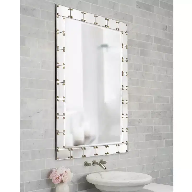 Howard Elliott Remington Glass/Wood Studded Wall Mirror: 39.5" Modern Rectangular, No Assembly Required