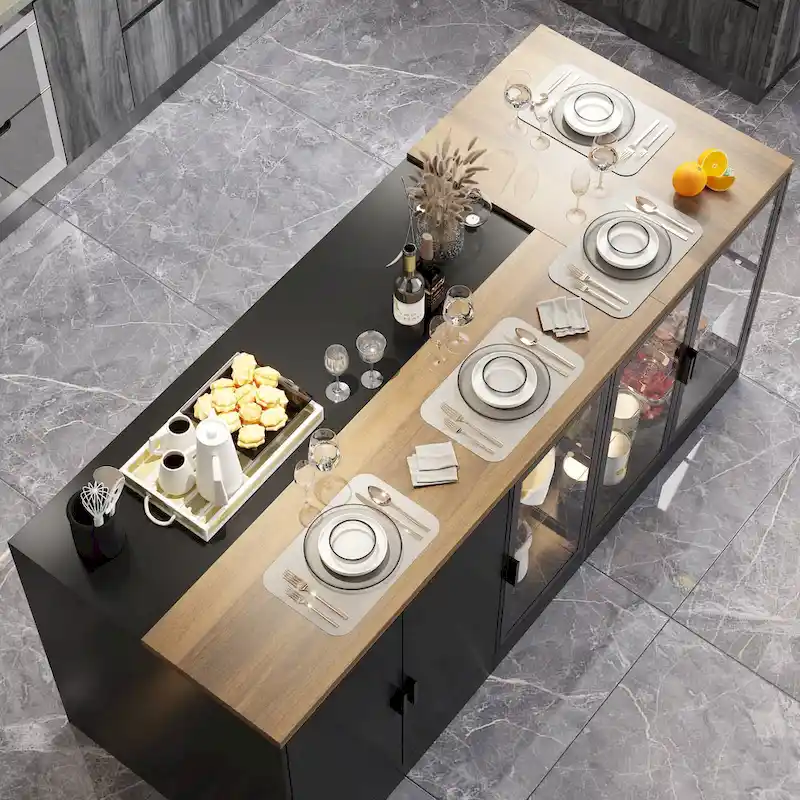 Kitchen Island with Drawers and Glass Cabinets