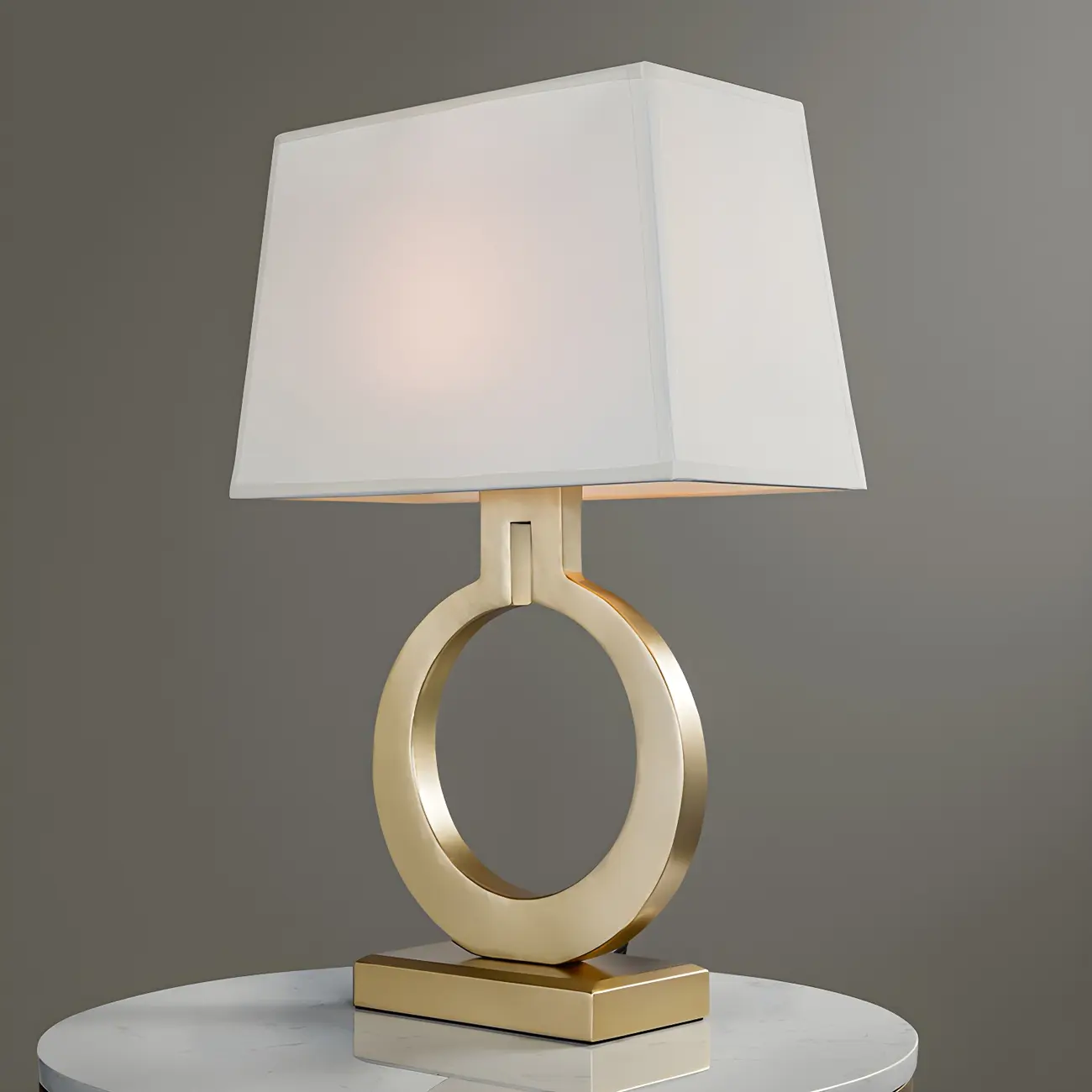 Gold Ring LED Table Lamp Square Base & Rectangle Shade