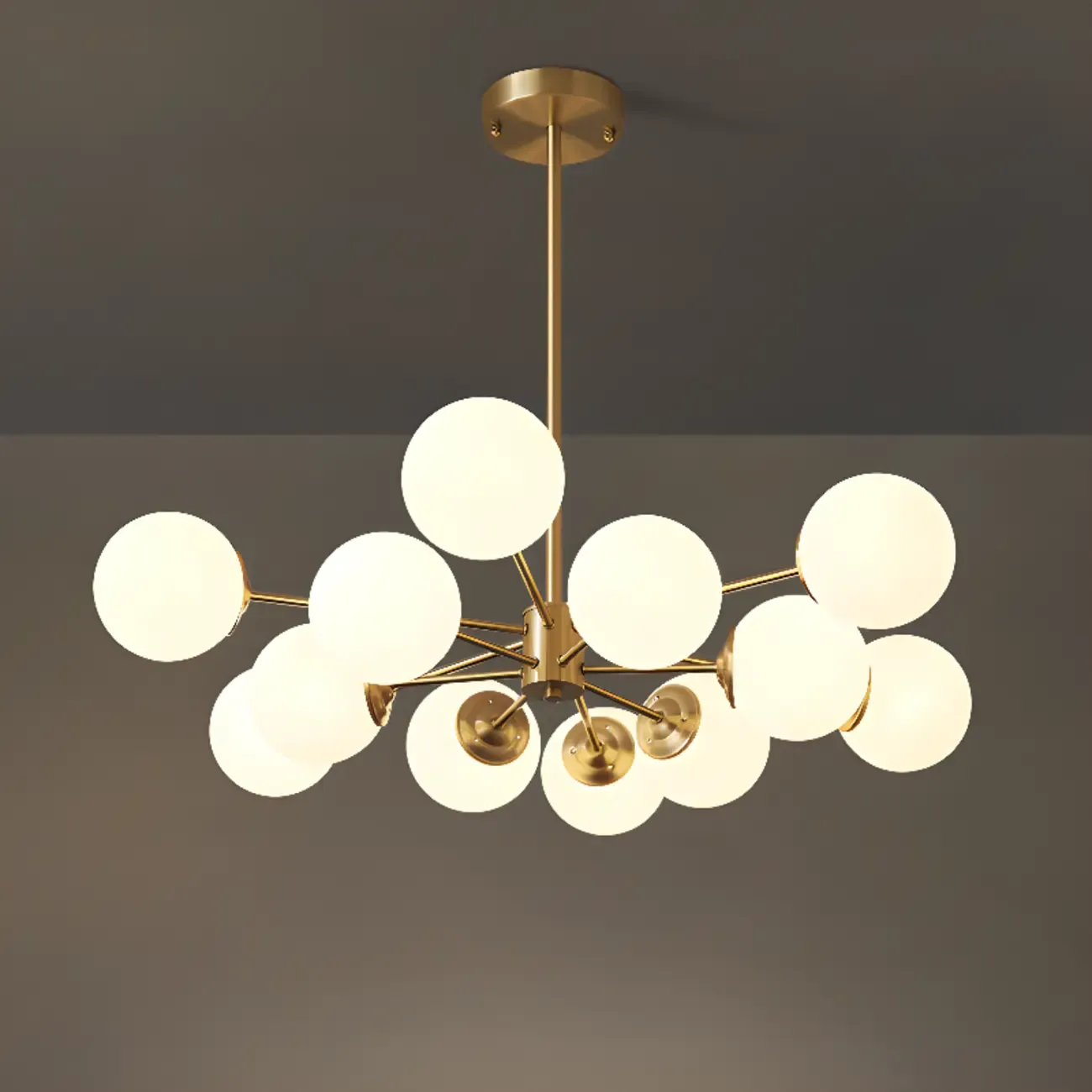 Modern Gold Sputnik Chandelier with White Glass Globe