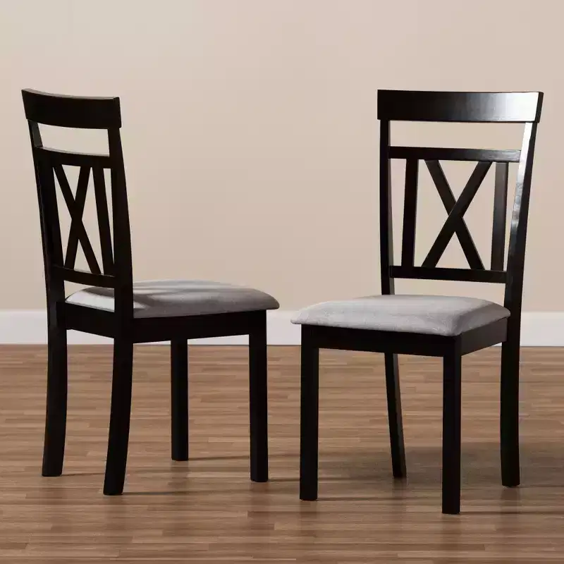 Set of 2 Rosie Espresso Finished Dining Chair Gray/ Brown - Baxton Studio: X-Back, Padded Seat, Wood Frame