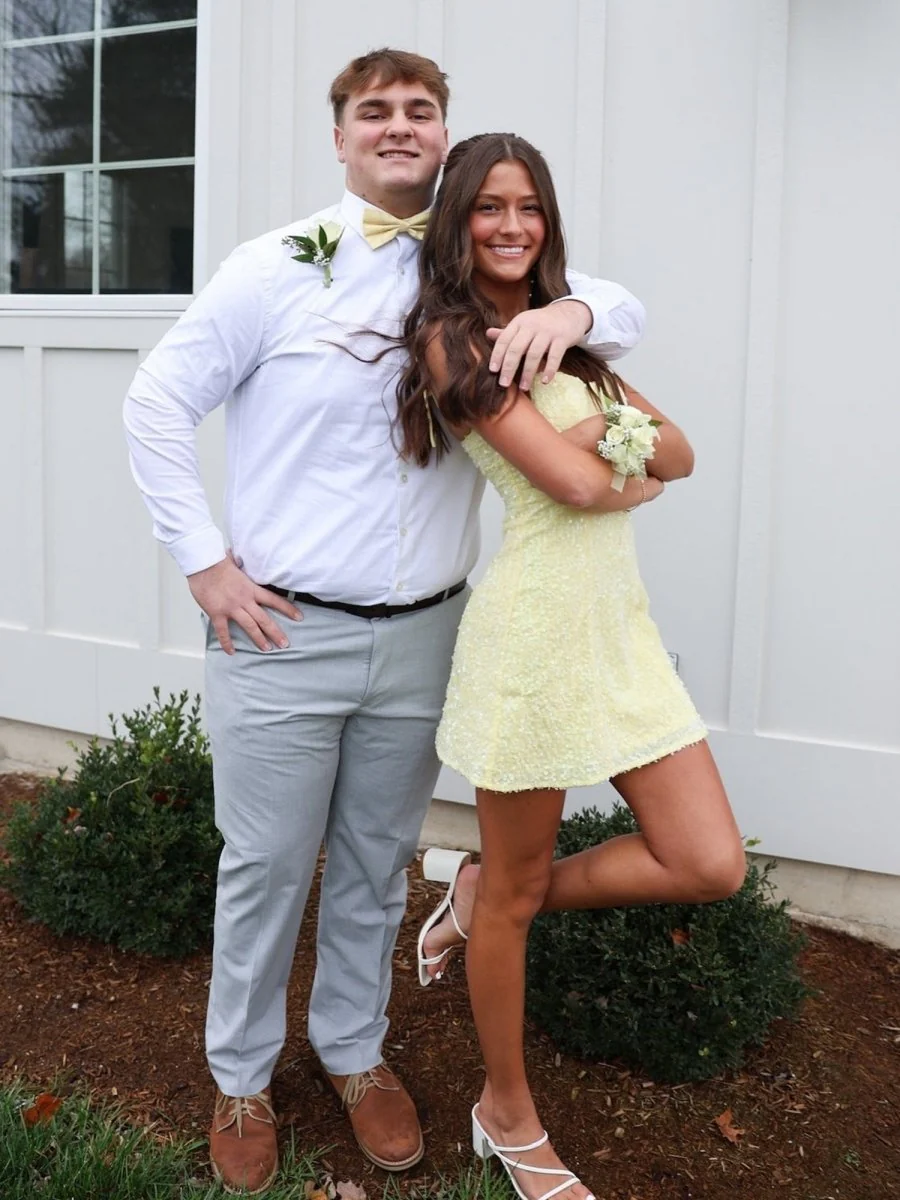 Yellow - Spaghetti Straps A Line Sequins Short Homecoming Dresses