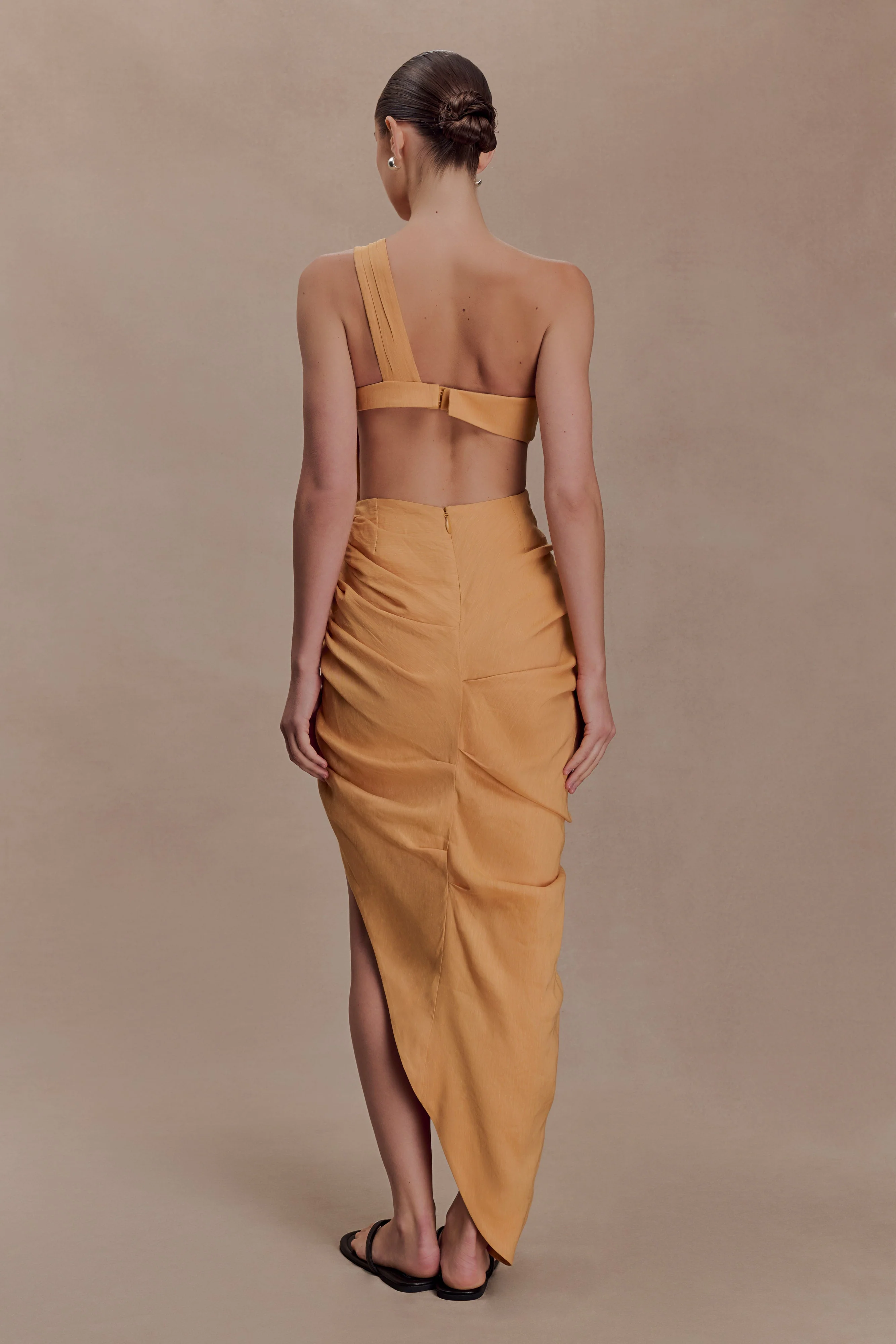 Birgit Linen Midi Dress With Hardware - Deep Peach