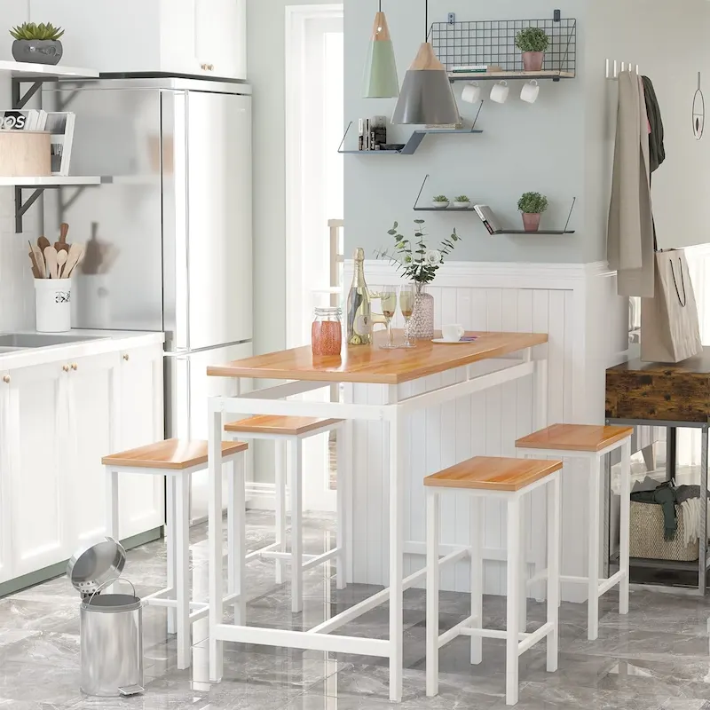Dining Table Set for 4, Industrial Kitchen & Dining Room Table Sets with 4 Square Stools, Counter Height Bar Table Set