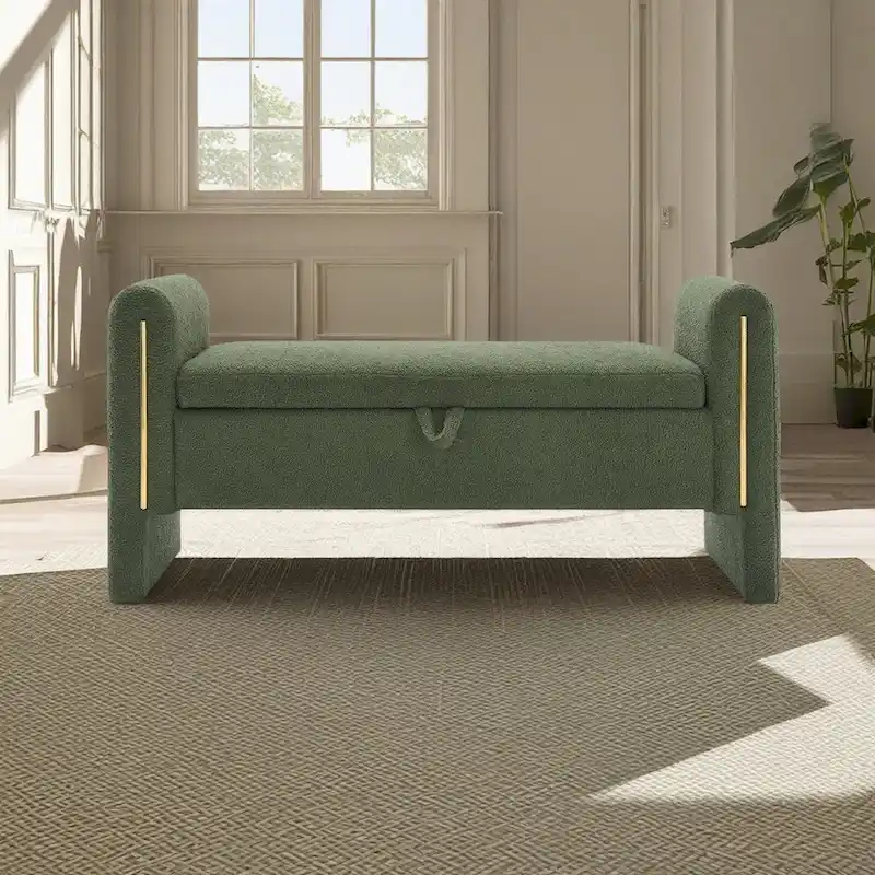 Christopher Knight Home - Athena Modern Teddy Fabric Bed-End Storage Bench with Arms