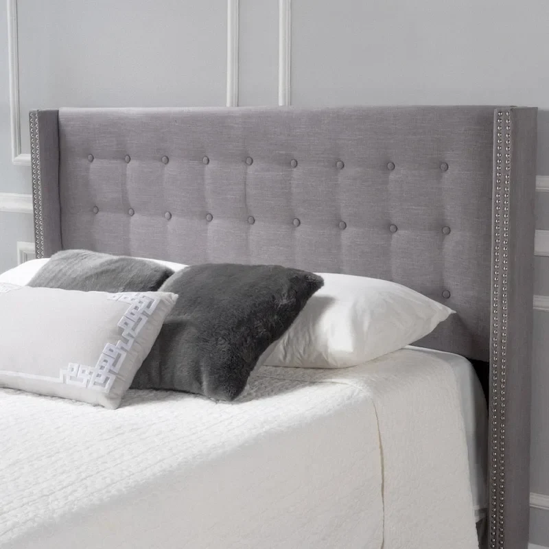 Kendrah Adjustable Full/Queen Wing-back Studded Fabric Headboard by