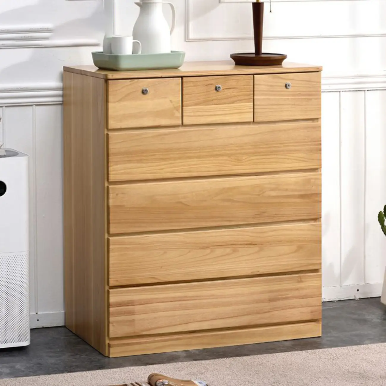 Modern Natural Wooden Double Dresser with 5-Drawers