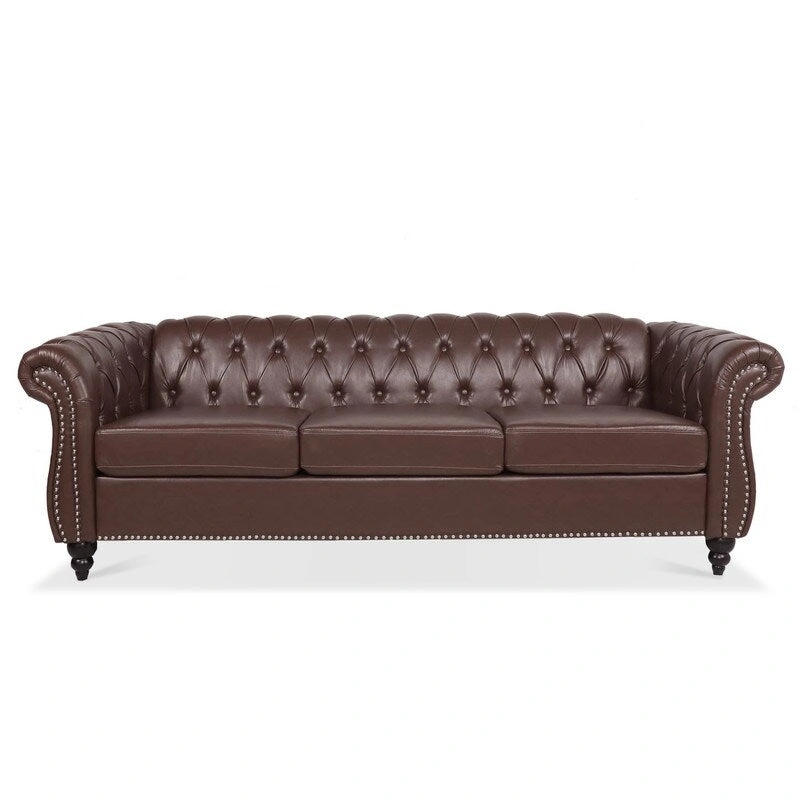 GEITIN 84.65 PU Rolled Arm Chesterfield 3 Seater Sofa