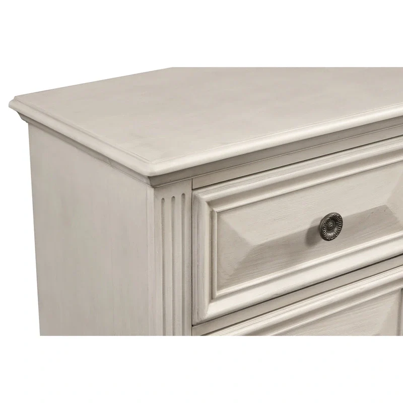 Renova 3-Piece Distressed Parchment Wood Bedroom Set, Panel Bed with 2 Nightstands