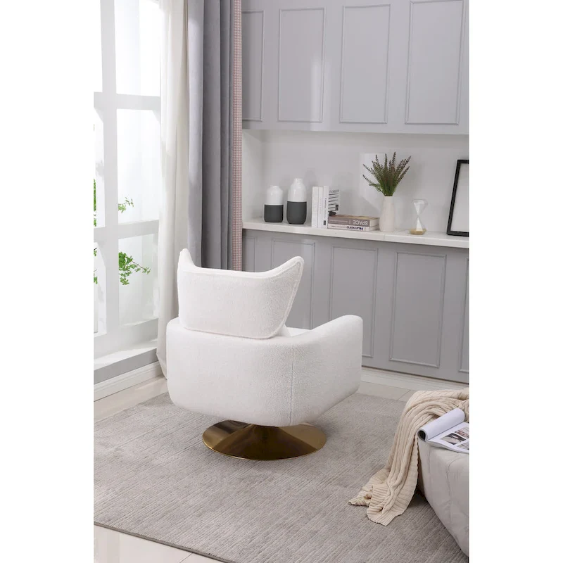 White 29.9 Upholstered 360 Swivel Accent Chair with Iron Base