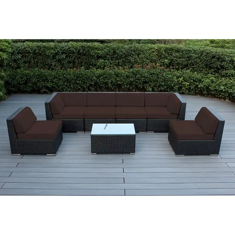 Ohana Outdoor 7-pc. Cushioned Black Wicker Conversation Set - No Assembly