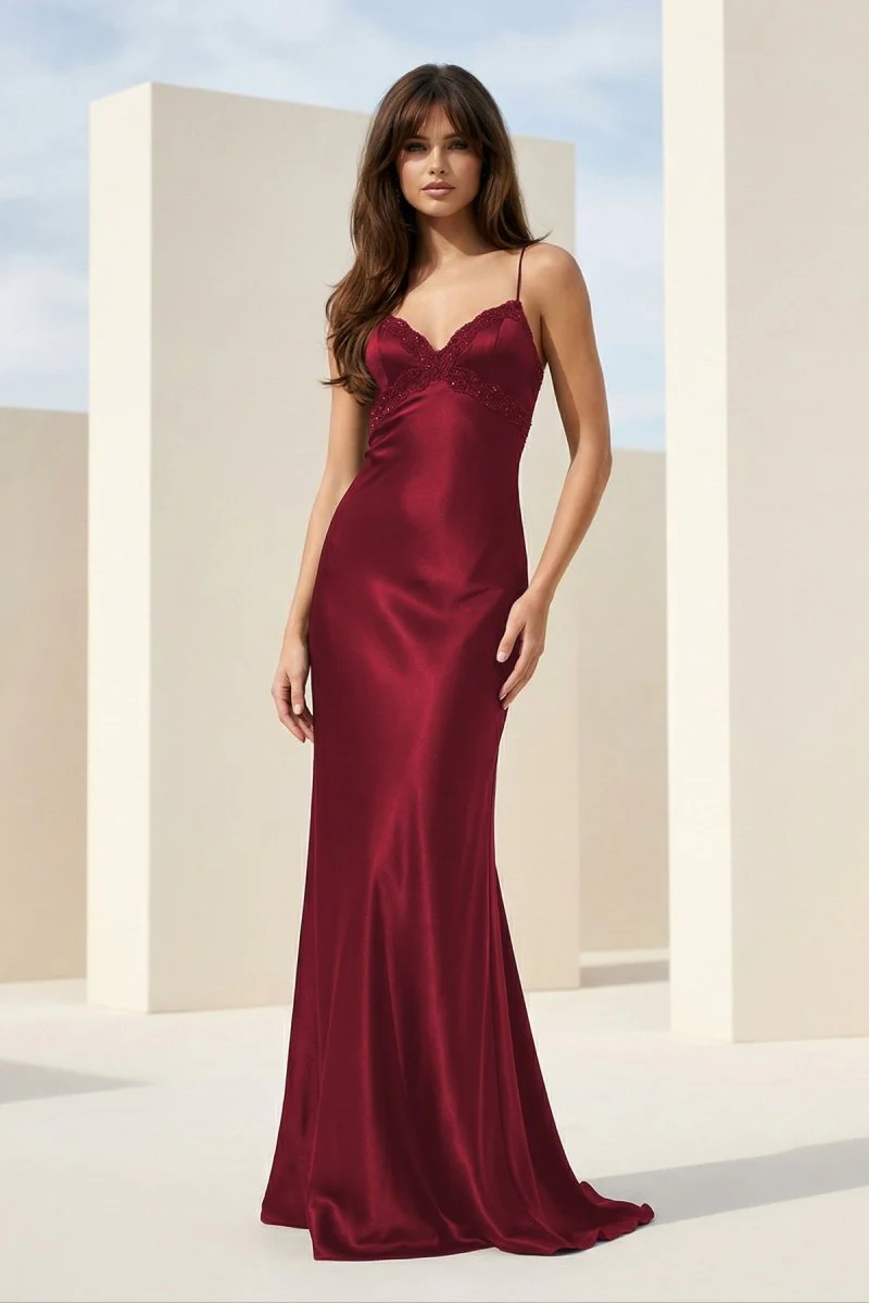 Black Spaghetti Straps Mermaid Satin Backless Prom Dresses With Beading