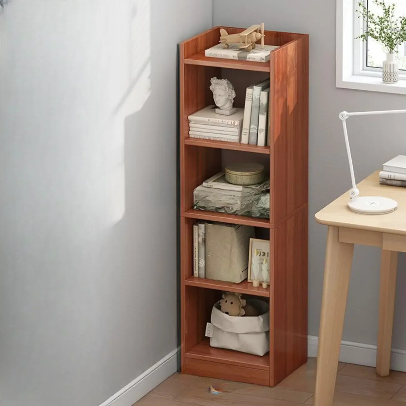 Scandinavian Oak Rectangle 5-Shelf Wood Bookcase